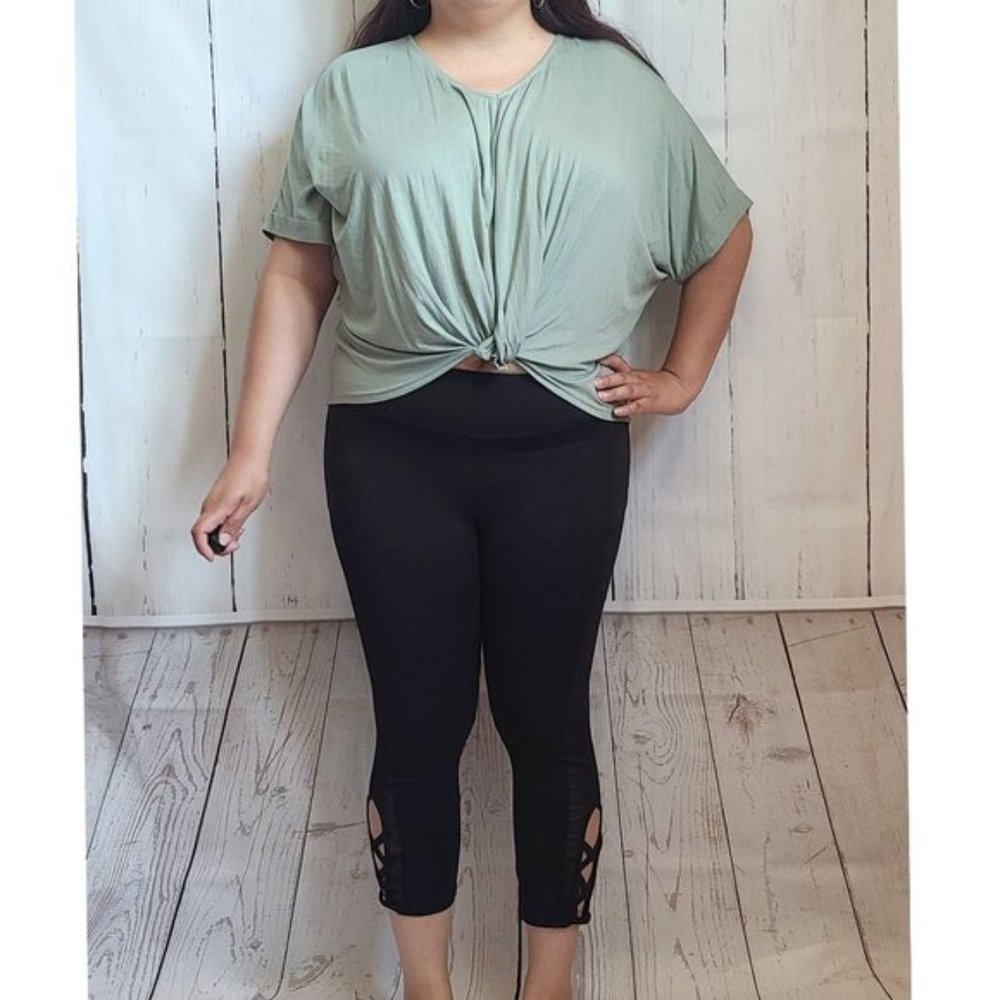 Crop Top w Front Tie Knot Made by Dreamer Blouse Short Sleeve New Summer Casual